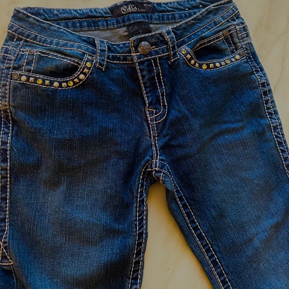 Trendy Cello Jeans flared blue with Rhinestone Embellishments, size 10 Medium - Picture 3 of 6